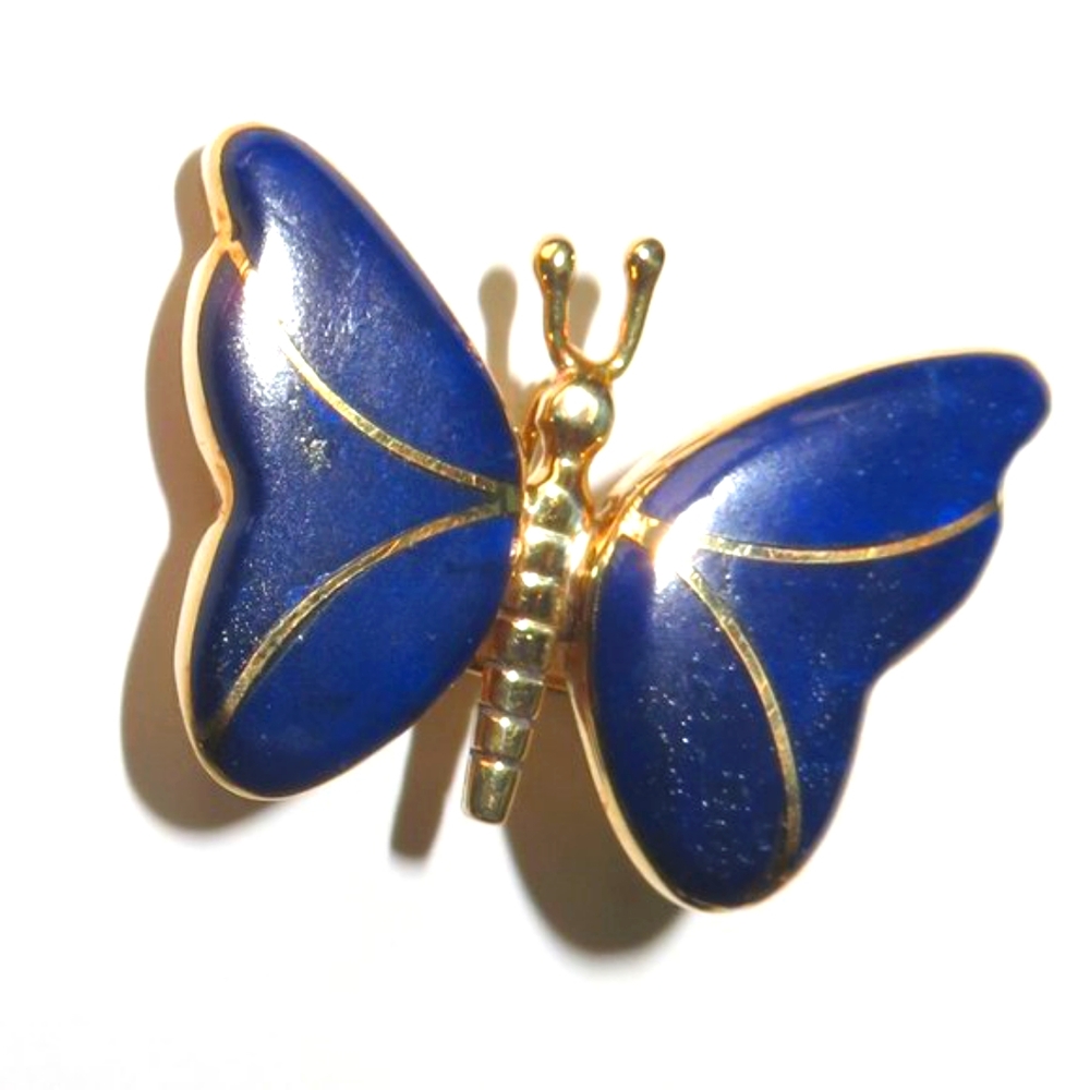 Lapis In 18K Yellow Gold Butterfly Brooch/Pendant
